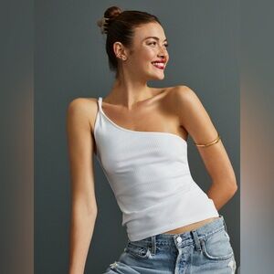 Anthropologie White One-Shoulder Rib Tank
